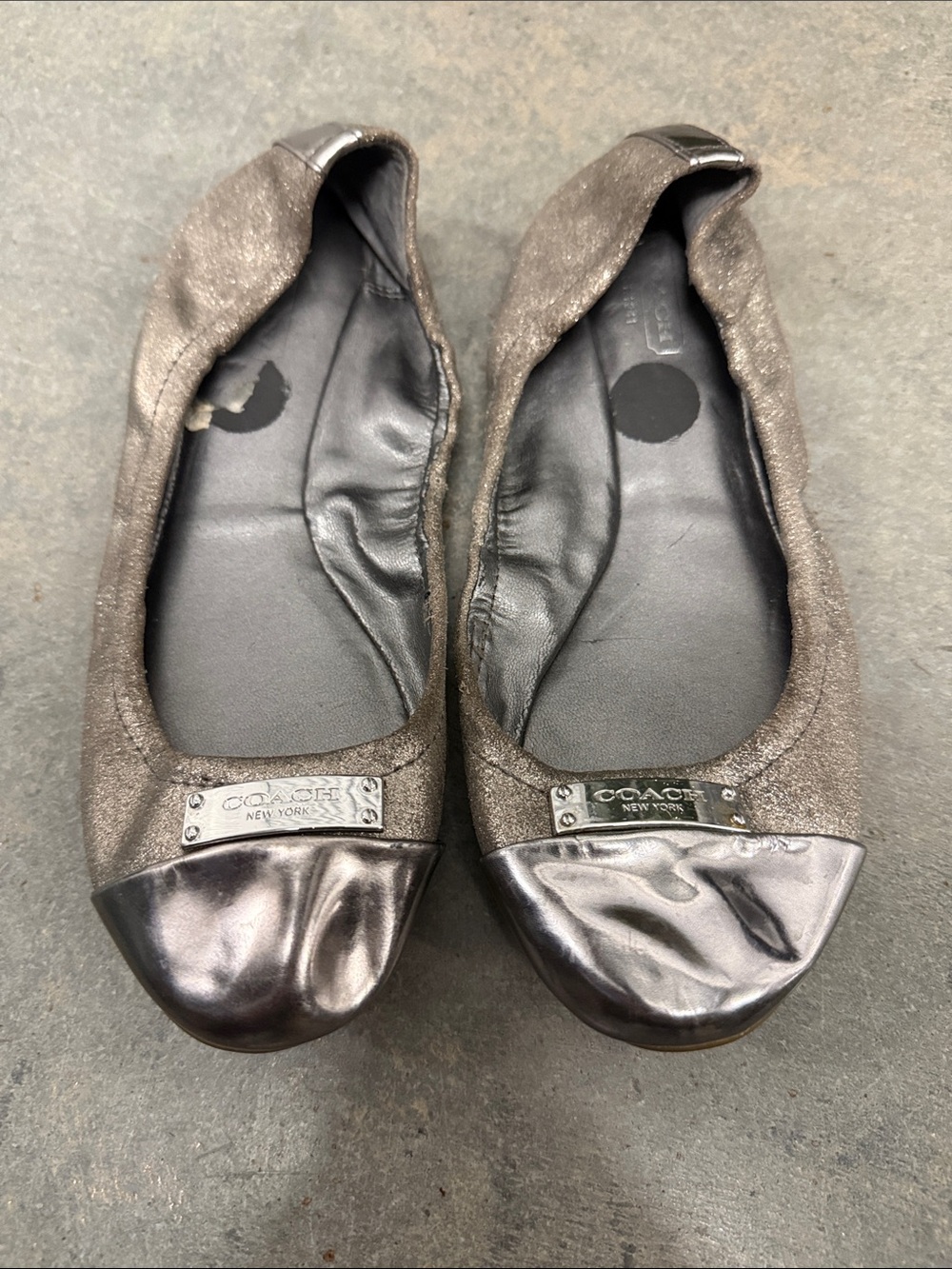 COACH Metallic Taupe and Silver Cap-Toe Ballet Flats